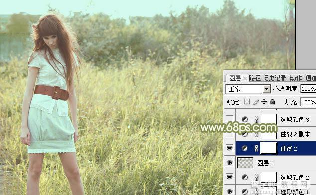 Photoshop将草地人物图片增加淡美清新的青黄色22