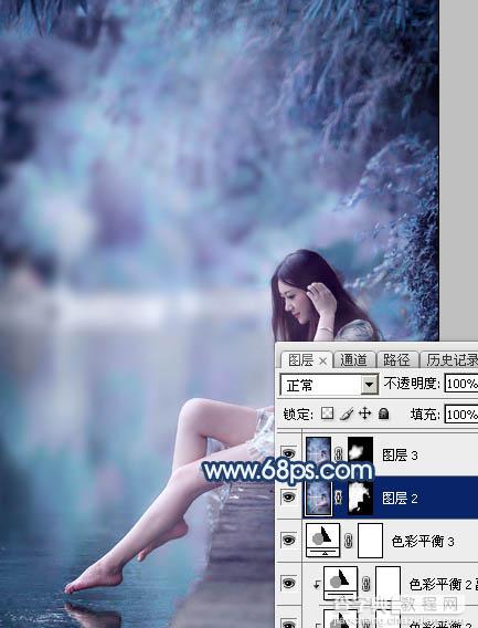 Photoshop为江景美女图片打造唯美梦幻的蓝紫色31