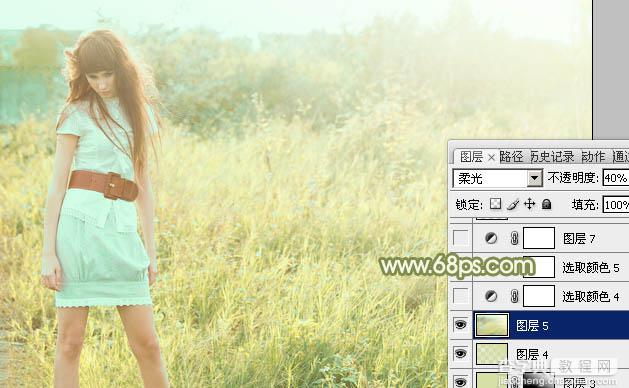 Photoshop将草地人物图片增加淡美清新的青黄色35