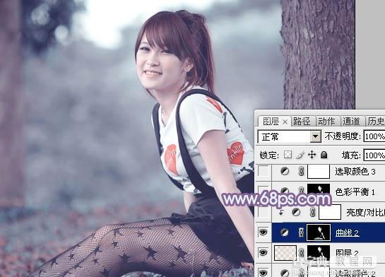 photoshop利用通道替换为树林美女增加柔美的淡调蓝紫色18