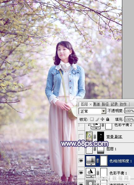 Photoshop为春季花木下的美女加上梦幻的粉紫色28