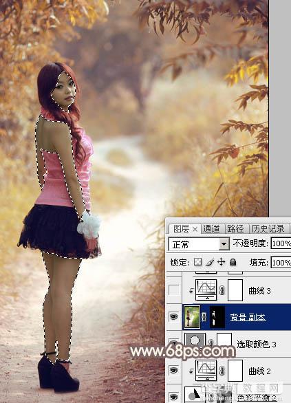 Photoshop调制出漂亮的红褐色树林人物图片39