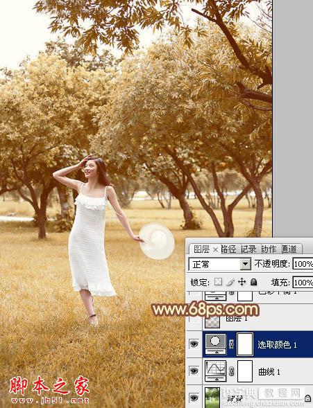 Photoshop将草地树林人物图片打造唯美的秋季淡黄色12