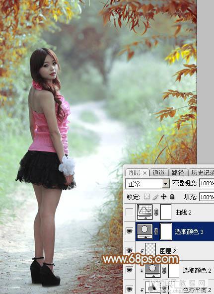 Photoshop给绿树中的人物加上唯美的秋季橙绿色28