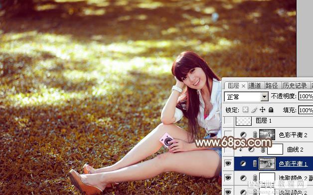 Photoshop为草地上的美女加上唯美的阳光淡褐色18
