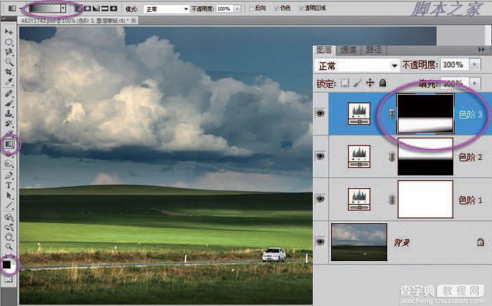 photoshop利用直方图信息完美修复严重偏暗的草原图片9