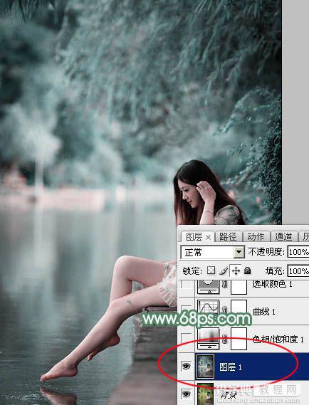 Photoshop打造唯美的古典淡绿色外景人物图片9