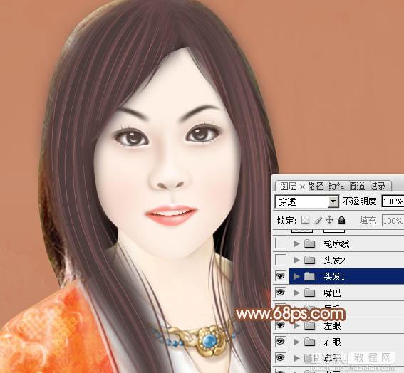 Photoshop将果子美女制作成清纯的古典手绘效果32