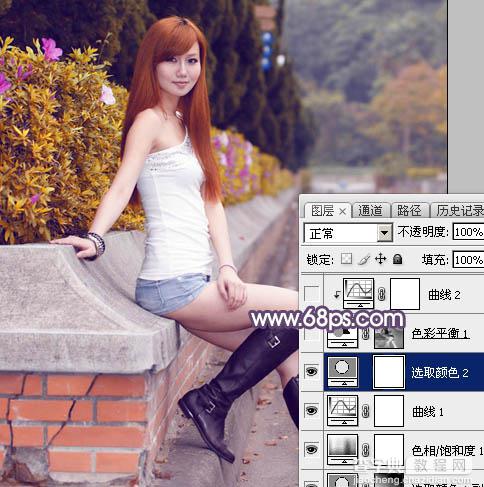 Photoshop将夏季外景美女图片增加秋季阳光暖色20