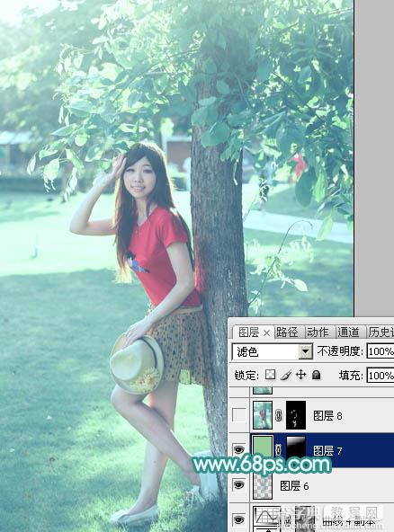 Photoshop为树荫下的美女图片加上清爽的青绿色41