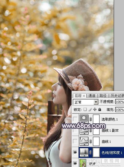 Photoshop为绿荫中的美女调制出流行的秋季黄紫色8