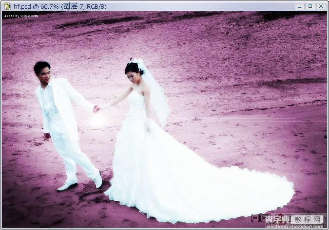 photoshop为外景婚纱照添加粉色浪漫边框效果的教程30