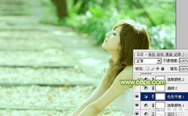 Photoshop将外景美女图片调制出淡淡的小清新绿色13