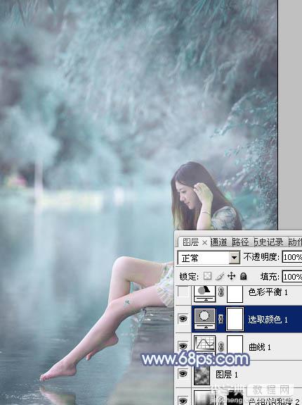 Photoshop为溪边美女图片打造梦幻的淡蓝色15