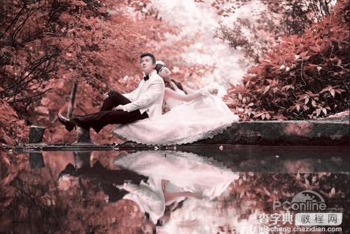 Photoshop将外景婚纱照打造出浪漫的暗红色6