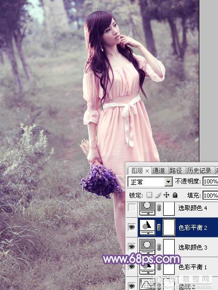 Photoshop将树林中的美女调制出梦幻的淡冷色29