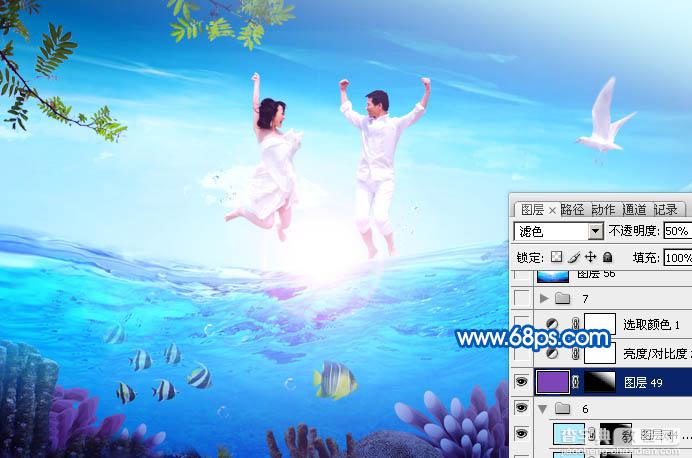 Photoshop打造在海面跳跃的清爽夏季海景婚片36