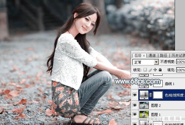 Photoshop将外景美女加上唯美的秋季淡冷色12