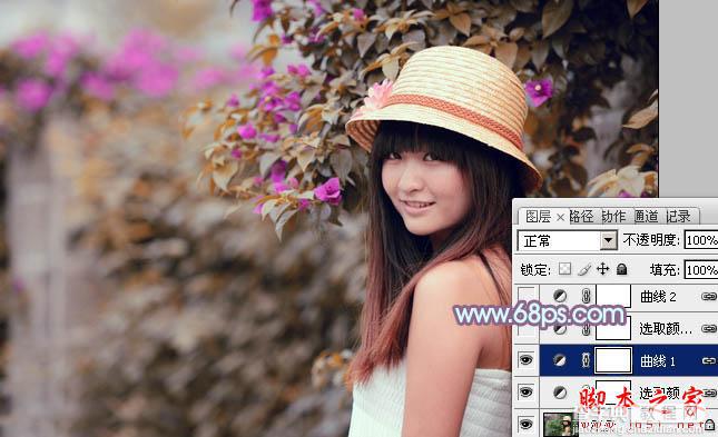 Photoshop将花边的美女调制出甜美的暖紫色13
