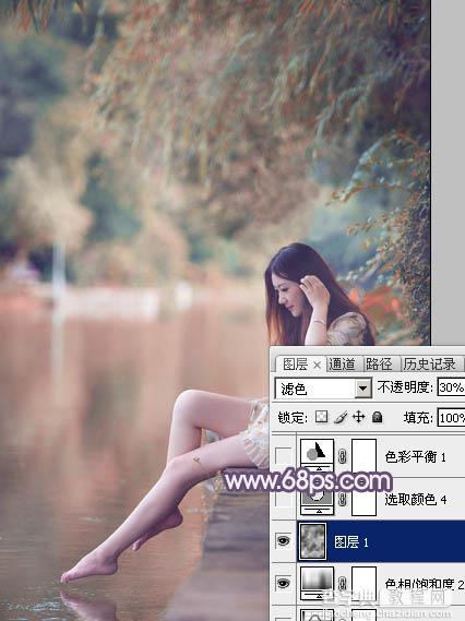 Photoshop将湖景美女图片打造出冷暖对比的冷调蓝紫色19