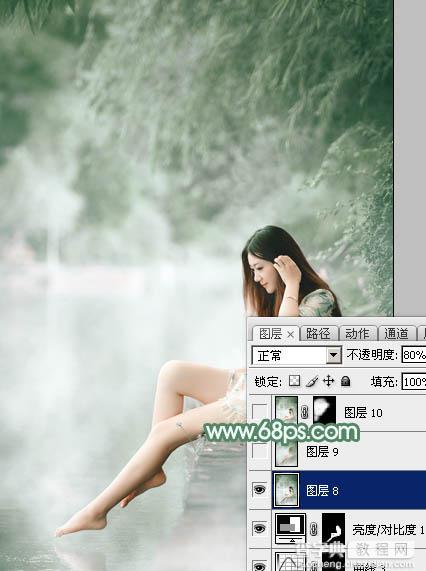 Photoshop打造唯美的古典淡绿色外景人物图片38