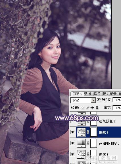 Photoshop为外景美女加上柔和的暗调蓝橙色教程15