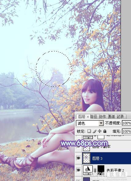 Photoshop为坐在河边的美女加上小清新的秋季橙黄色34