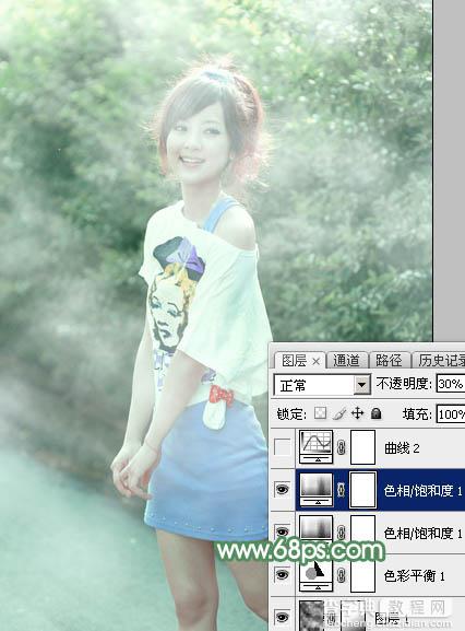 Photoshop将外景美女图片打造唯美的夏季青绿色26