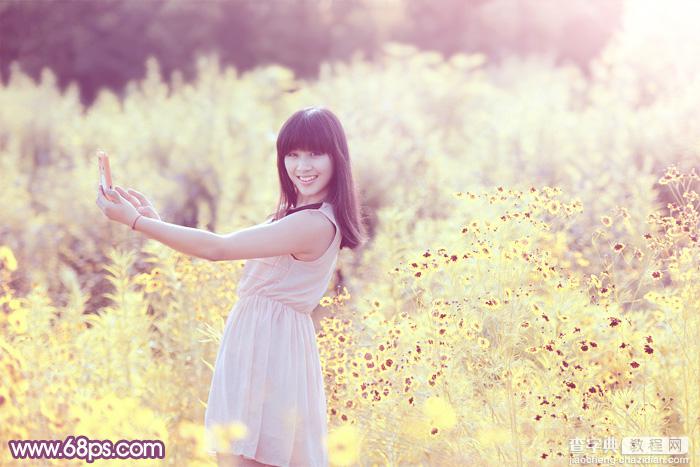 Photoshop将偏暗野花中的美女图片调制出纯美的淡黄色2