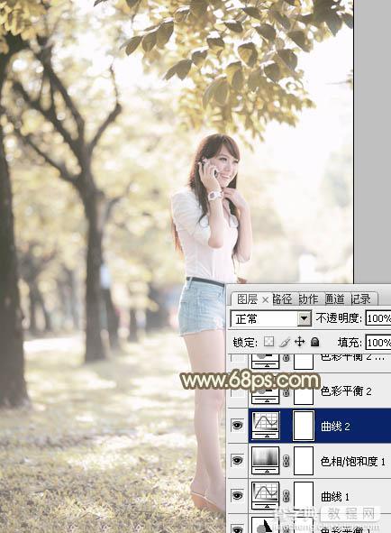 Photoshop为树边美女调出色彩柔和中性黄褐色19