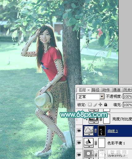 Photoshop为树荫下的美女图片加上清爽的青绿色28