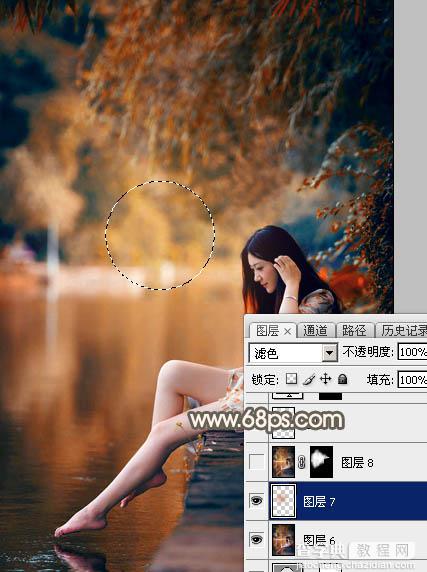 Photoshop为水边的美女图片加上暗调金秋色44