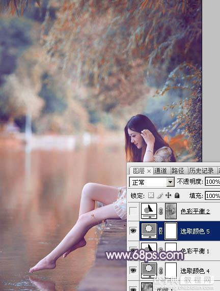 Photoshop将湖景美女图片打造出冷暖对比的冷调蓝紫色34