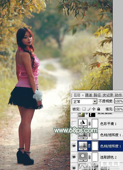 Photoshop为树林中的红衣美女加上漂亮的秋季色26