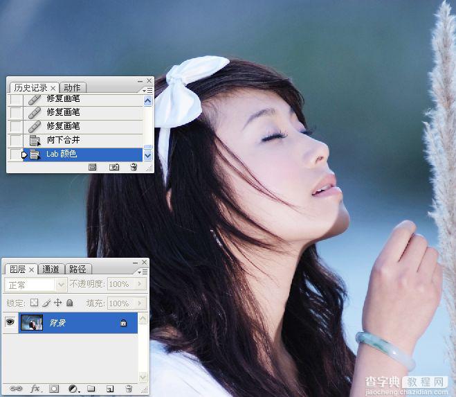 Photoshop使用LAB模式为偏暗的美女图片调出通透的阿宝色效果8