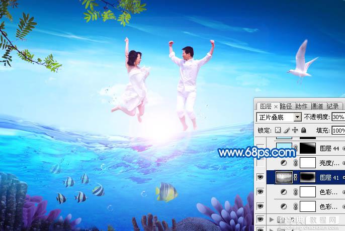 Photoshop打造在海面跳跃的清爽夏季海景婚片34