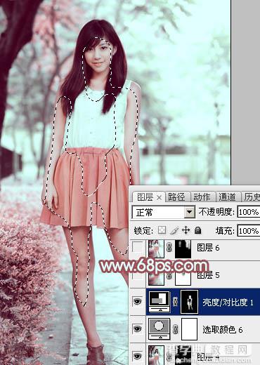 Photoshop为树下的美女图片调制出甜美的粉调青红色40