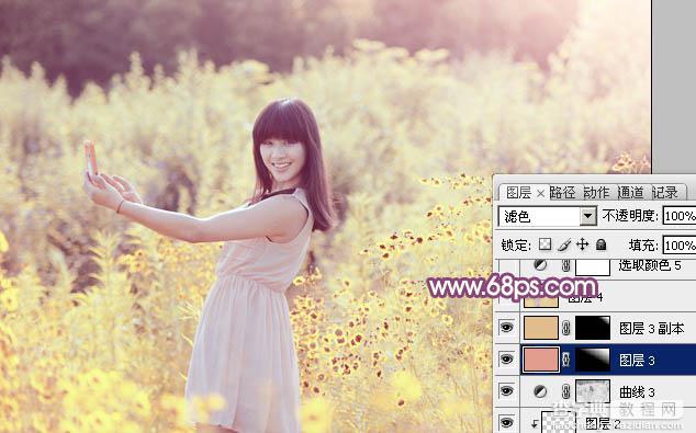 Photoshop将偏暗野花中的美女图片调制出纯美的淡黄色31