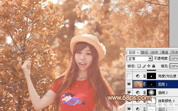 Photoshop将树林人物调制出柔和的秋季橙褐色29