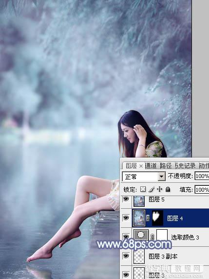 Photoshop为溪边美女图片打造梦幻的淡蓝色36