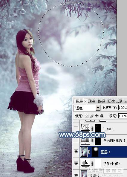 Photoshop为树景美女图片打造梦幻的冷调青蓝色32