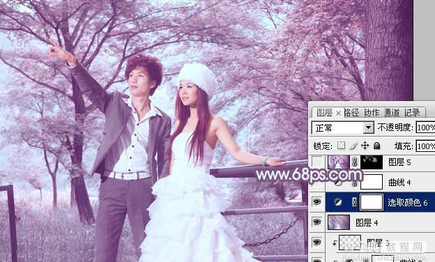 Photoshop将树林婚片调制出唯美浪漫的蓝紫色28
