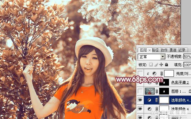Photoshop为树林中人物图片增加鲜丽的橙褐色33