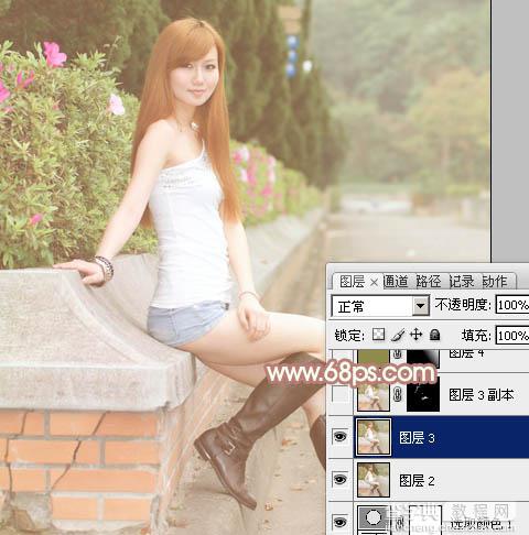 Photoshop为绿篱边的美女加上甜美的早春阳光色24