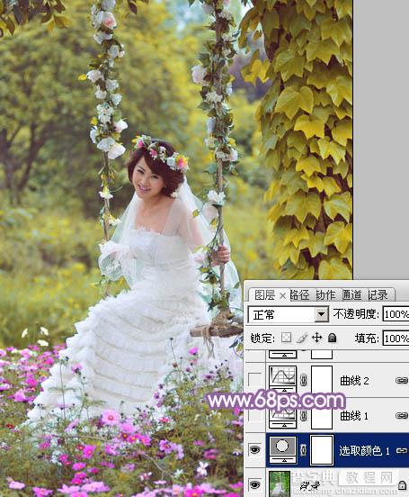 Photoshop将荡秋千的新娘图片增加唯美的淡调蓝黄色6