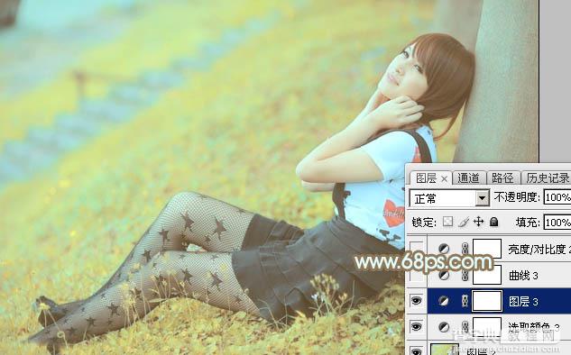 Photoshop将草地美女图片打造柔美的韩系粉黄色31