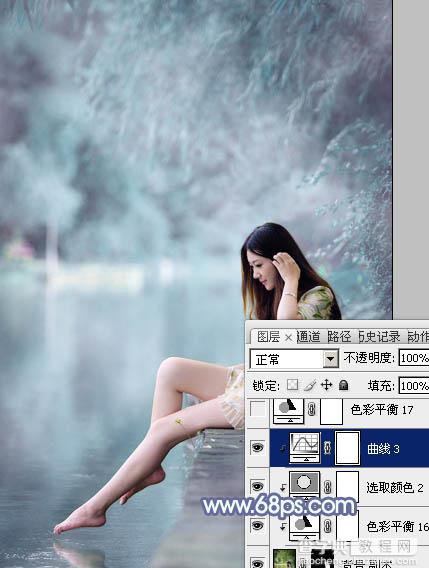 Photoshop为溪边美女图片打造梦幻的淡蓝色28