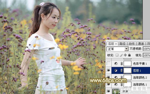 Photoshop为野花中的美女打造出唯美的粉黄色10