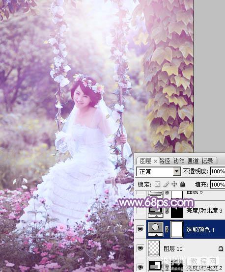 Photoshop将荡秋千的新娘图片增加唯美的淡调蓝黄色36