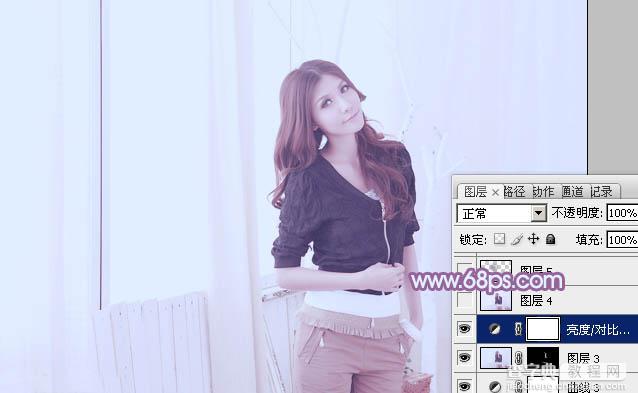 Photoshop为室内美女调制出柔和的韩系淡紫色33